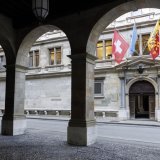 Le projet de budget 2026 de l'Etat de Genève, présenté jeudi par le Conseil d'Etat à l'Hotel-de-Ville, affiche un déficit de 409,4 millions de francs. KEYSTONE/SALVATORE DI NOLFI